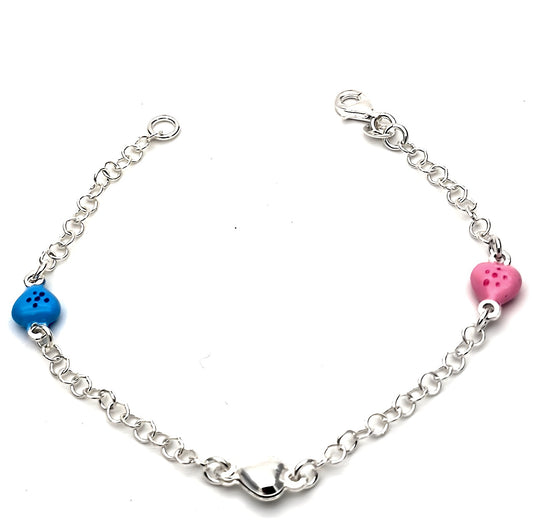 Bracciale bimba in argento e cuori