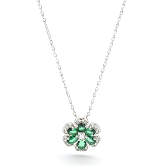 Collana fiore verde e bianco in argento