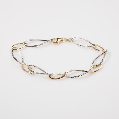 Bracciale A Maglie Ovali In Oro 18kt Bianco E Giallo