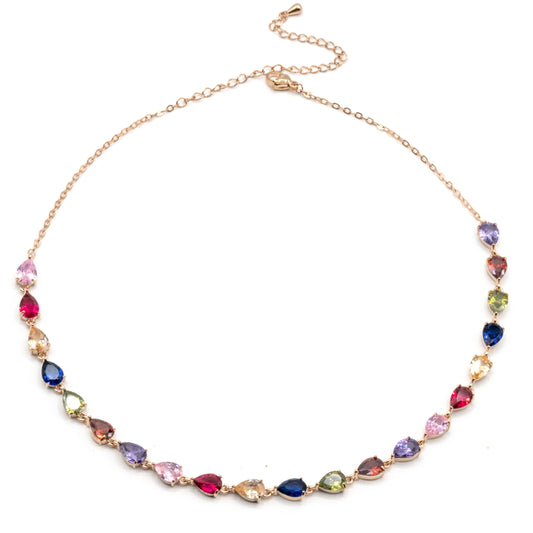 Collana Choker Rosa Con Pietre A Goccia Colorate