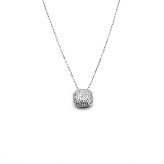 Collana In Argento Con Pendente Quadrato A Pavè Di Zirconi