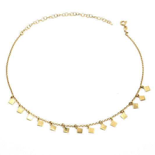 Collana Choker In Argento Dorato Con Rombi Pendenti