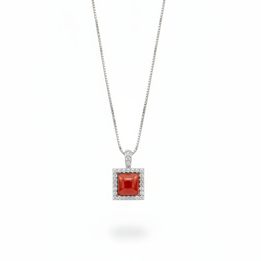 Collana In Argento Con Corallo E Zirconi Cammei e Corallo