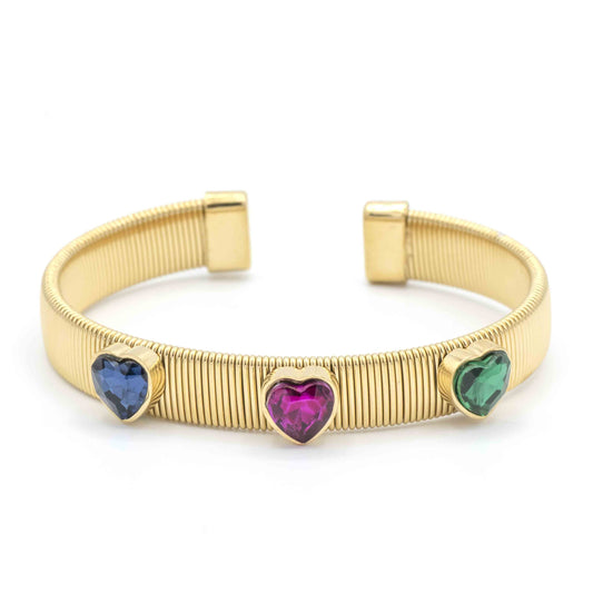 Bracciale Dorato A Righe Con Cuori In Pietra Multicolor