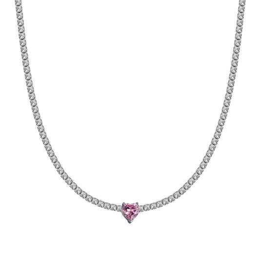 Collana Tennis In Argento Cuore Rosa