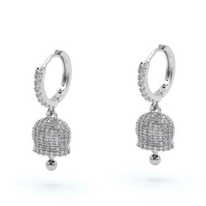 Orecchini Campanella Argentati Con Zirconi Gaiè Bijoux