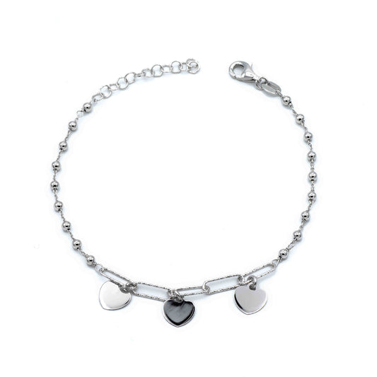 Bracciale Pallinato In Argento Con Cuori