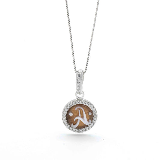 Collana In Argento Lettera A in Cammeo con Zirconi