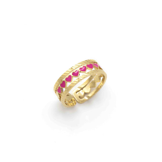 Anello Dorato Cuori Fucsia