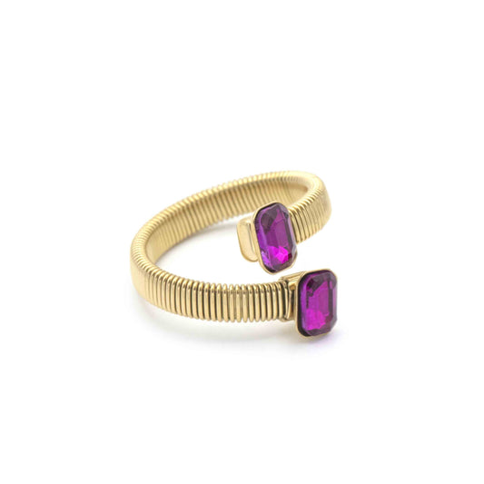 Anello Contrariè A Righe Con Pietre Fucsia