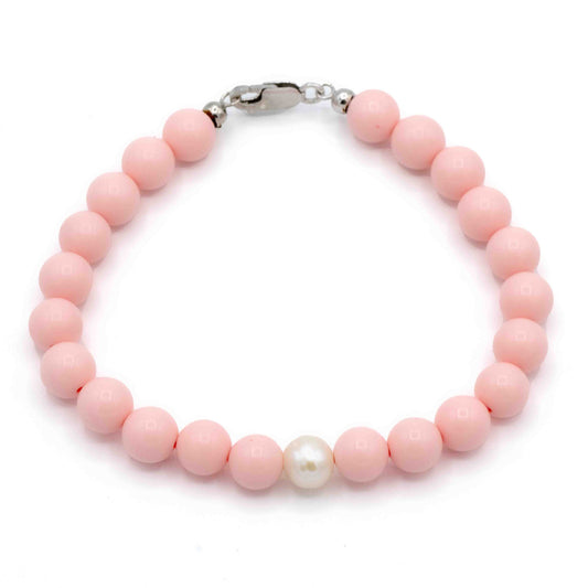 Bracciale In Pietre Rosa E Perla Naturale