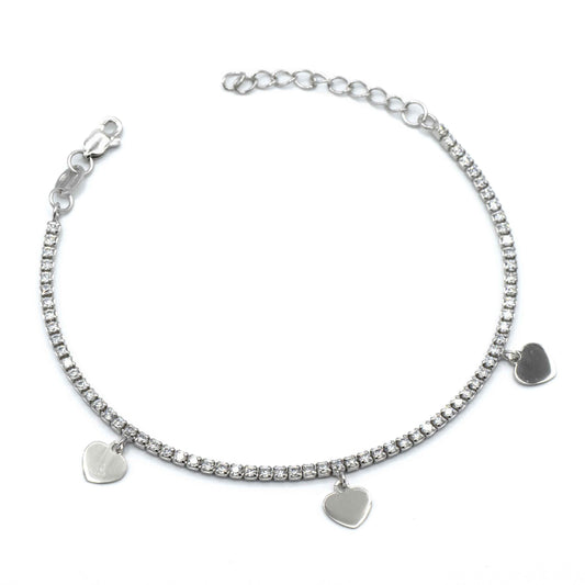 Bracciale Tennis In Argento Con Cuori