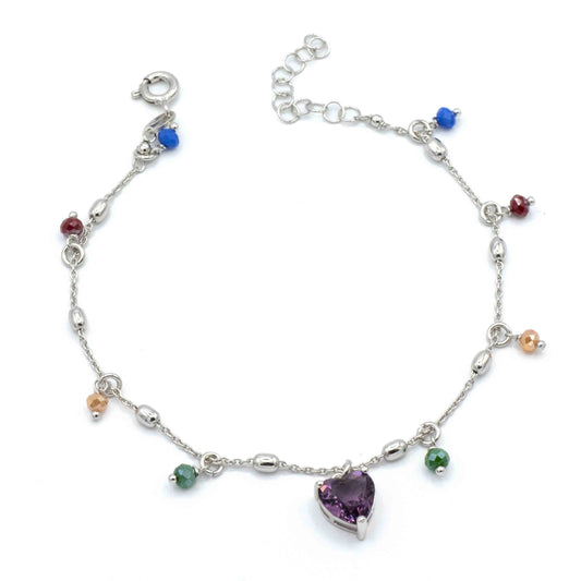 Bracciale In Argento Cuore E Perline Multicolor