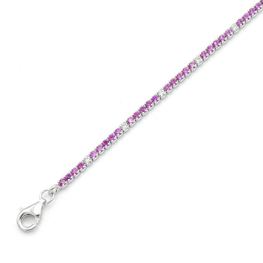 Tennis In Argento 2 Mm Pietre Fucsia E Bianche