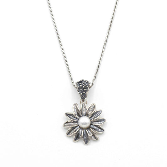 Collana Fiore In Argento Con Perla