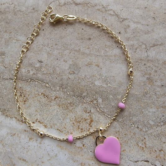 Bracciale Cuore  Rosa In Argento Dorato