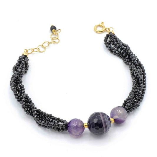 Bracciale Di Spinelli Neri E Agata Viola Striata