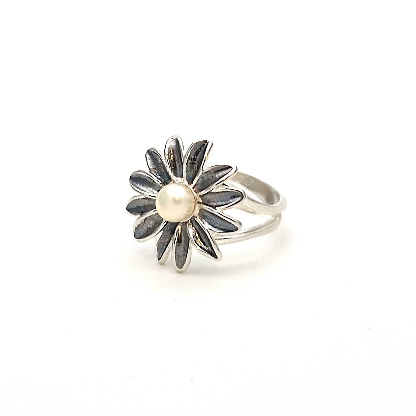 Anello Fiore In Argento Con Perla