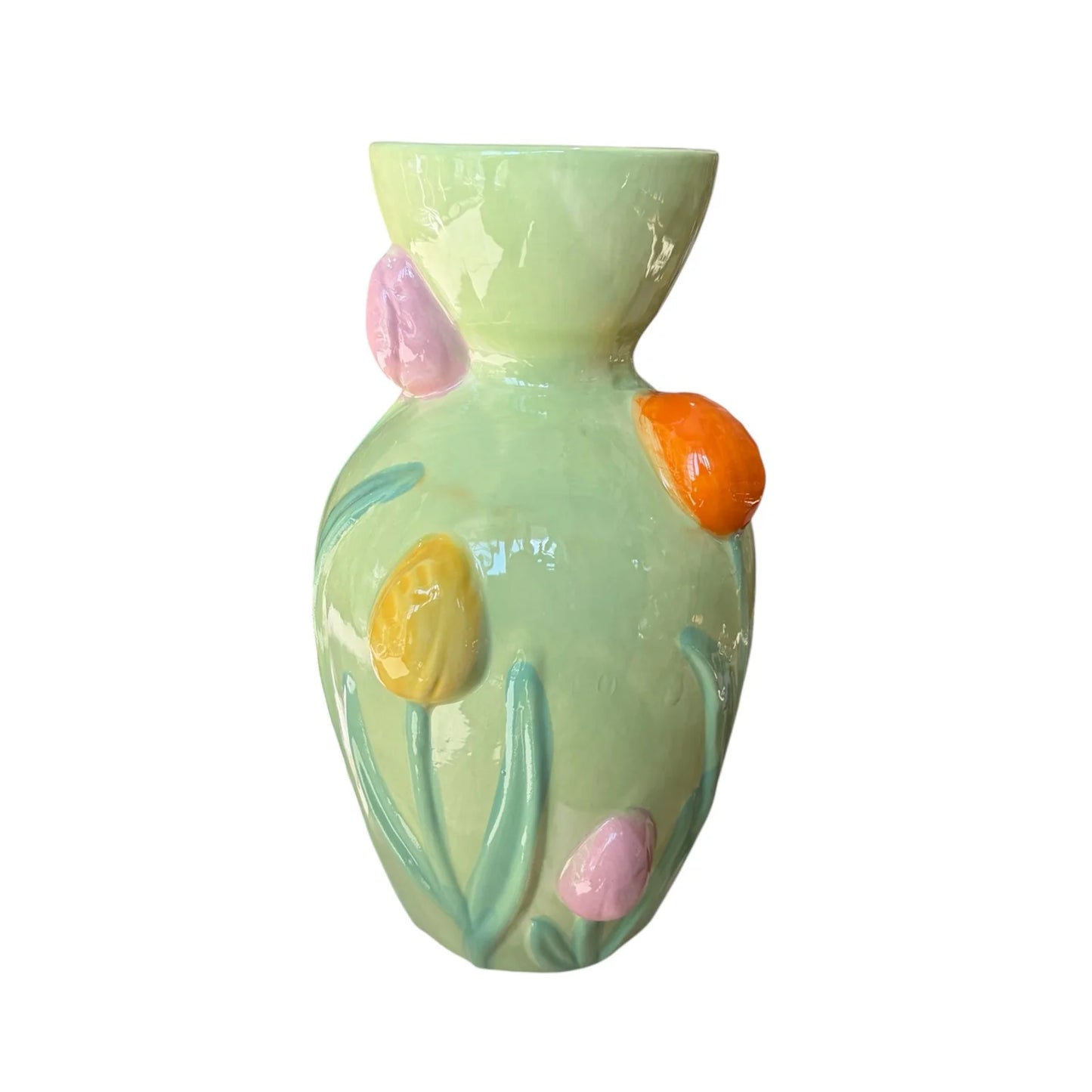 Vaso in Ceramica Verde con Tulipani Fade